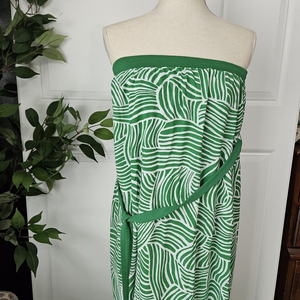 Green and White Strapless Dress